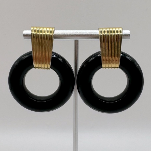 Napier Jewelry - NAPIER Vintage Black & Gold Door Knocker Earrings